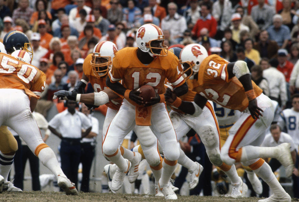 Quarterback Doug Williams in action against the Chargers on Dec. 13, 1981. (Photo by Focus on Sport/Getty Images)