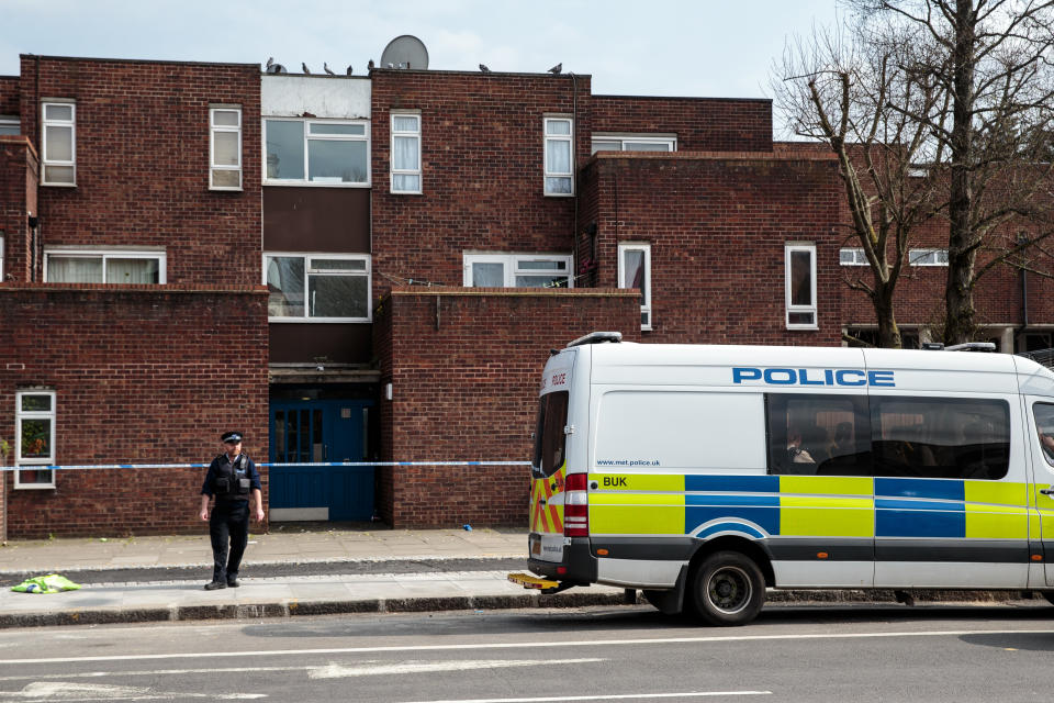 LONDON, ENGLAND - MARCH 31: Police on the scene of a stabbing in Edmonton on March 31, 2019 in London, England. Four people have been stabbed in a spate of knife attacks in North London over the weekend. (Photo by Jack Taylor/Getty Images)