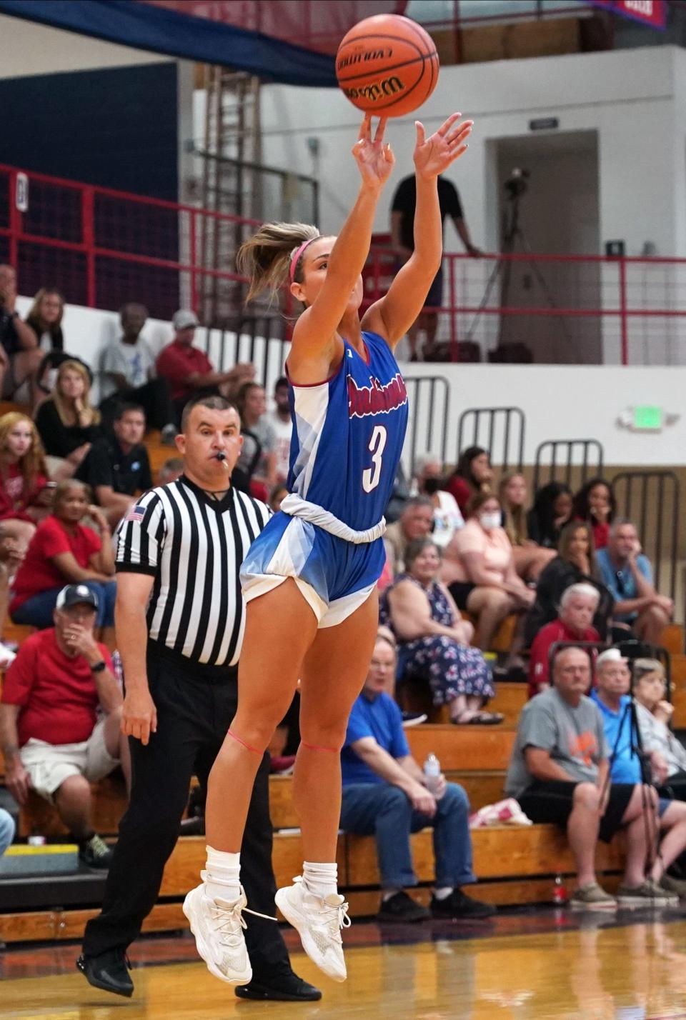 Bedford North Lawrence's Karsyn Norman (3) attempts a shot during the girls’ Indiana vs. Kentucky Junior All-Stars game at Bedford North Lawrence on Sunday, June 5, 2022.