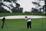 Francesco Molinari, of Italy, tees off on the third hold during the first round of the Masters golf tournament Friday, Nov. 13, 2020, in Augusta, Ga. (AP Photo/David J. Phillip)