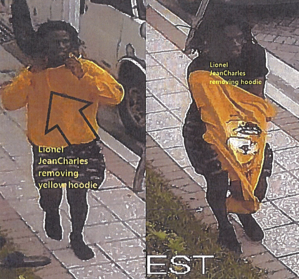 Surveillance video shows suspected Hollywood Beach Memorial Day shooting gunman Lionel Jean-Charles fleeing the scene and removing his hoodie.