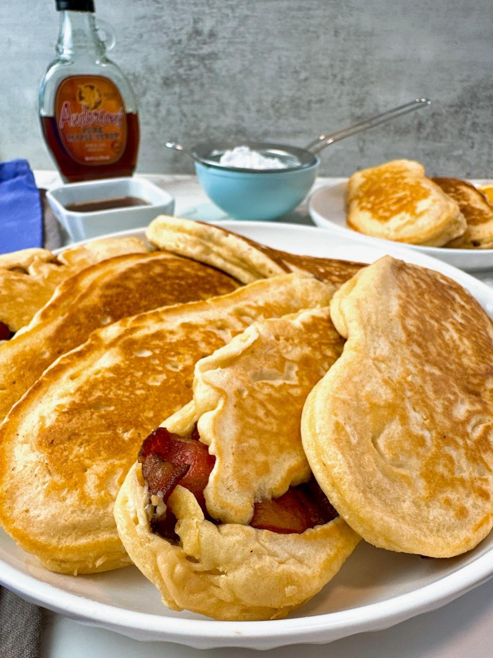 These golden brown pancakes have a savory surprise.