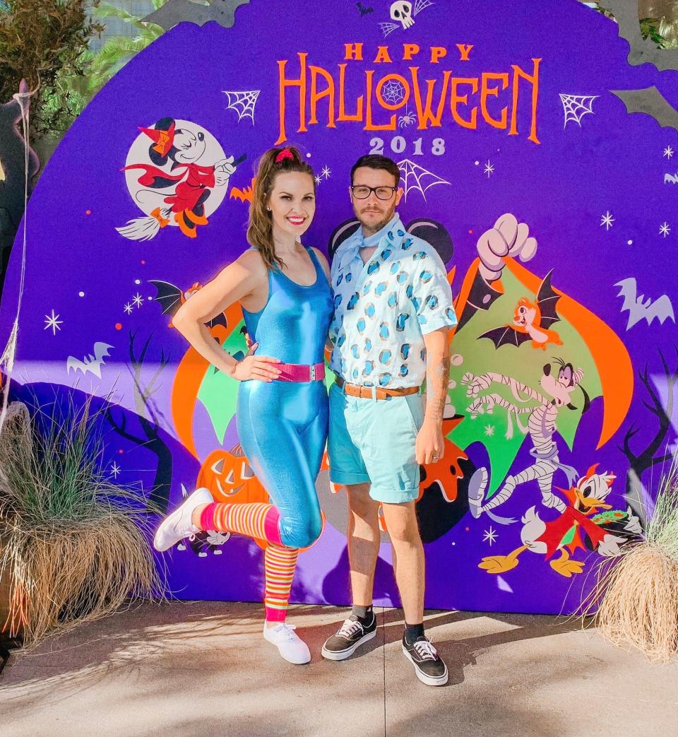 Disney fan Brianna and her husband dressed as "Toy Story 3" characters for Halloween.