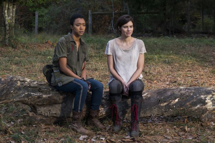 Lauren Cohan as Maggie Greene, Sonequa Martin-Green as Sasha Williams on AMC’s <i>The Walking Dead</i>.<br>(Photo: Gene Page/AMC)