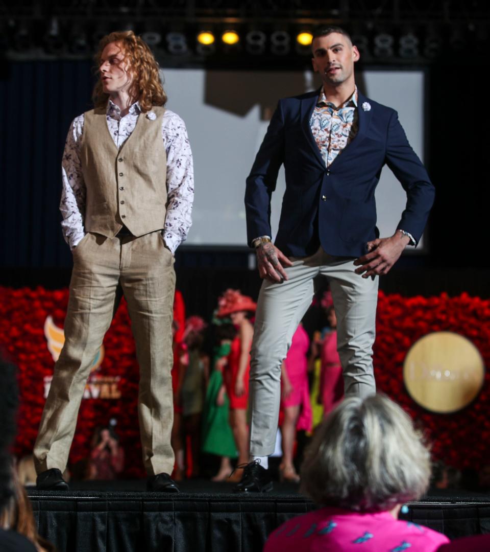 At the 2023 KDF Dillard's Fashion Show, men have many choices for suits fitting for the Grandstand at Churchill to evening wear at the parties. March 30, 2023