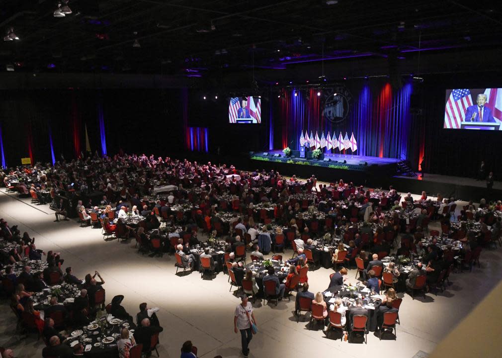 Trump speaking at a dinner in Alabama.