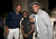 <p>The trio at CinemaCon 2016 on April 12 in Las Vegas. <i>(Photo: Todd Williamson/Getty Images)</i></p>