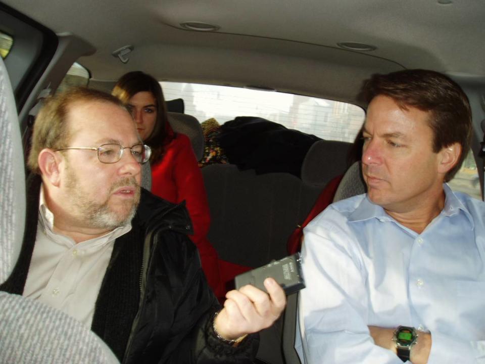 Tim Funk interviews then-North Carolina Senator John Edwards in 2004, after Funk had returned to the politics beat for the Observer.