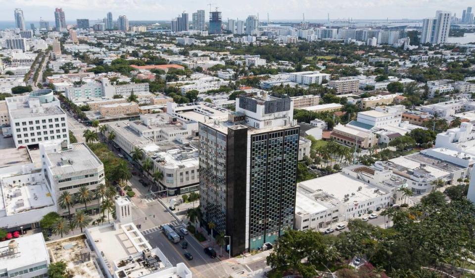 Here’s an aerial view of the clock tower building on Lincoln Road Mall in Miami Beach. Developer Michael Shvo plans to gut and rebuild the office tower.