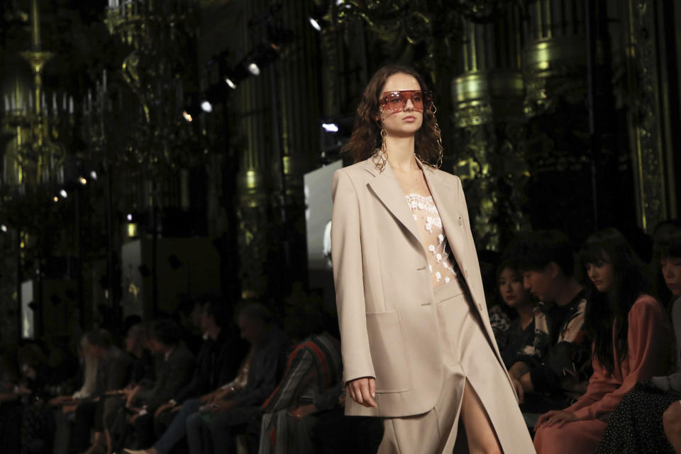 A model wears a creation as part of the Stella McCartney Ready To Wear Spring-Summer 2020 collection, unveiled during the fashion week, in Paris, Monday, Sept. 30, 2019. (Photo by Vianney Le Caer/Invision/AP)