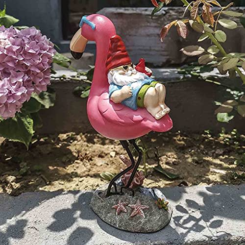 Funny Gnome Reclining on Flamingo