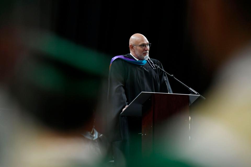 Principal Mike Noel speaks during Berea High School 2024 commencement ceremony that was held at Bon Secours Wellness Arena on Monday, May 20, 2024.