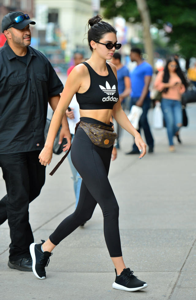 Kendall Jenner & Hailey Baldwin Twin in Sports Bras, Leggings & Slides