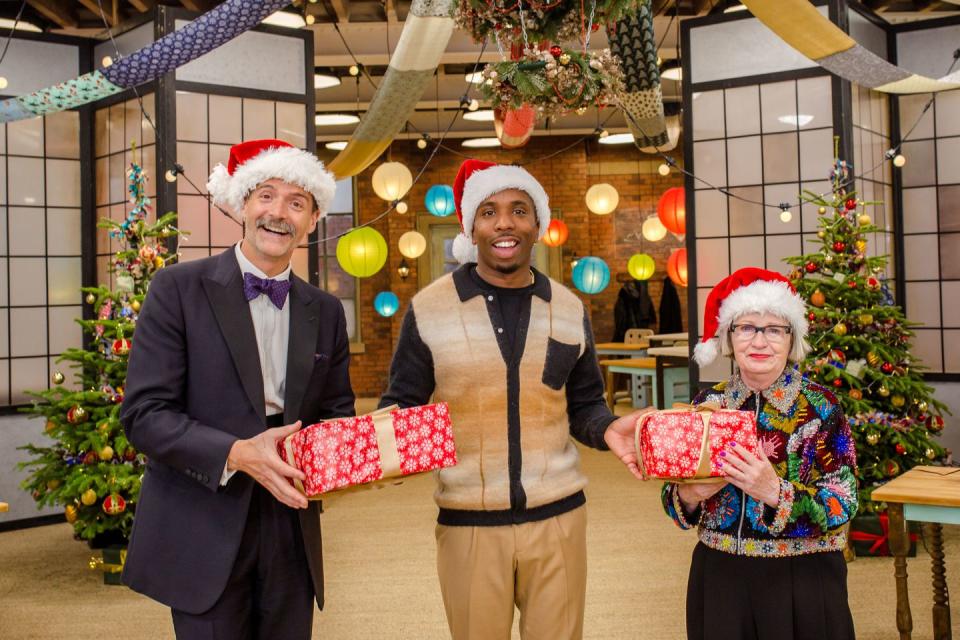 the great british sewing bee celebrity christmas specia with patrick grant, kiell smith bynoe and esme young