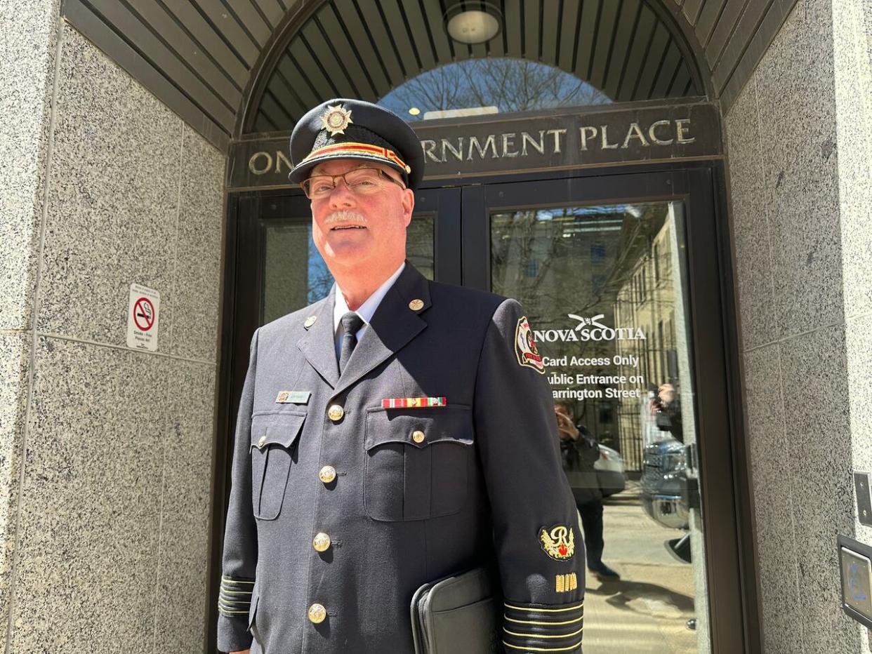 Terry Canning, a vice-president with the Fire Service Association of Nova Scotia, is shown on Tuesday in Halifax following a legislature committee meeting. (Richard Cuthbertson/CBC - image credit)