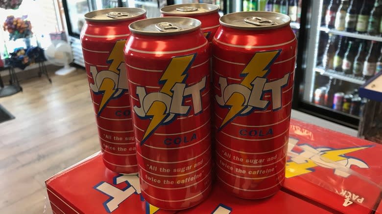 Jolt Cola displayed on cases