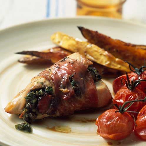 <p>This is a simple but impressive mid-week main course</p><p><strong>Recipe: <a href="https://www.goodhousekeeping.com/uk/food/recipes/a535997/pesto-stuffed-turkey-breasts-with-sweet-potato-chips/" rel="nofollow noopener" target="_blank" data-ylk="slk:Pesto Stuffed Turkey Breasts with Sweet Potato Chips" class="link ">Pesto Stuffed Turkey Breasts with Sweet Potato Chips</a></strong></p>