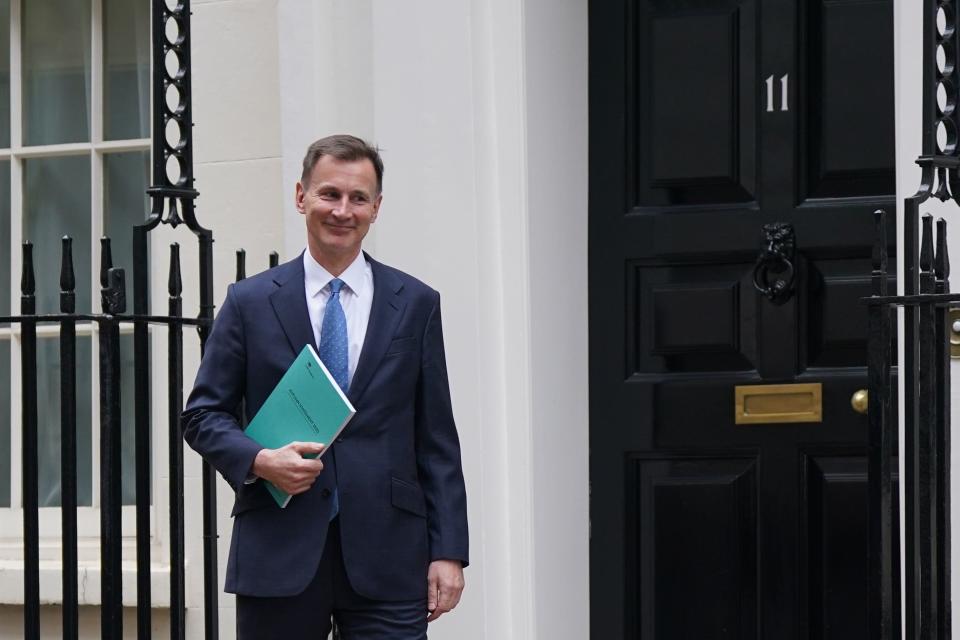 Chancellor of the Exchequer Jeremy Hunt leaves 11 Downing Street, London, for Commons to deliver his autumn statement (Yui Mok/PA) (PA Wire)
