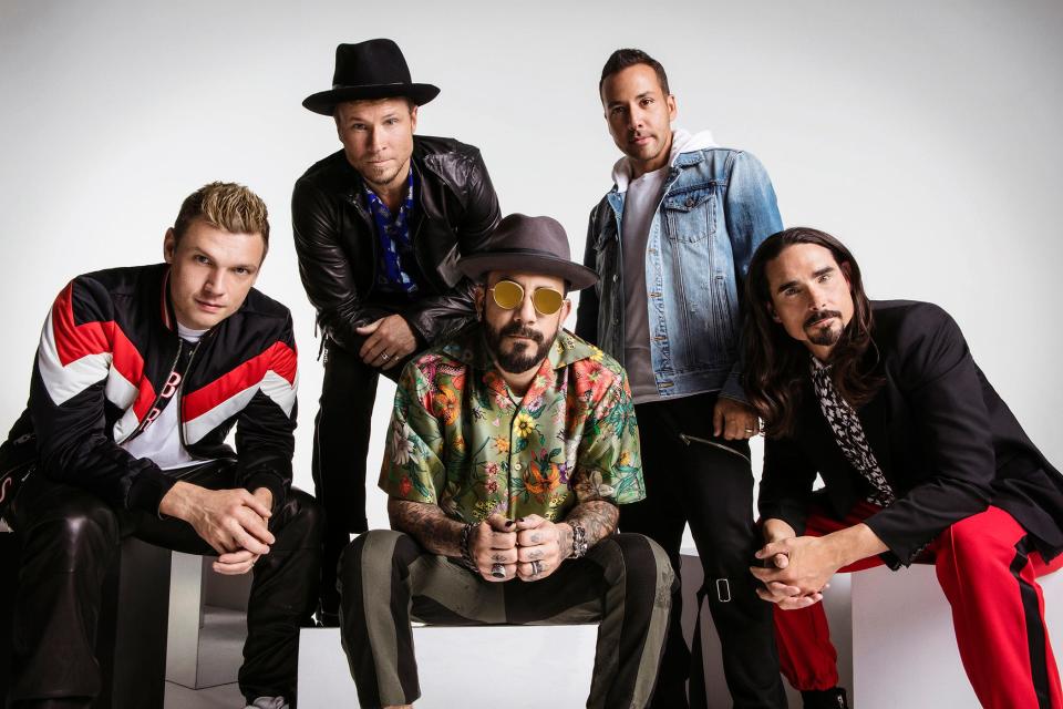 Brian Littrell, back left, AJ McLean, Nick Carter, front left, Kevin Richardson and Howie Dorough of '90s boy band Backstreet Boys.