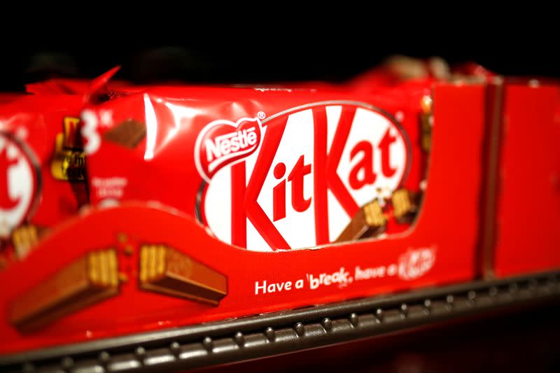 Kit Kat chocolate Nestle bars are pictured in the supermarket of Nestle headquarters in Vevey