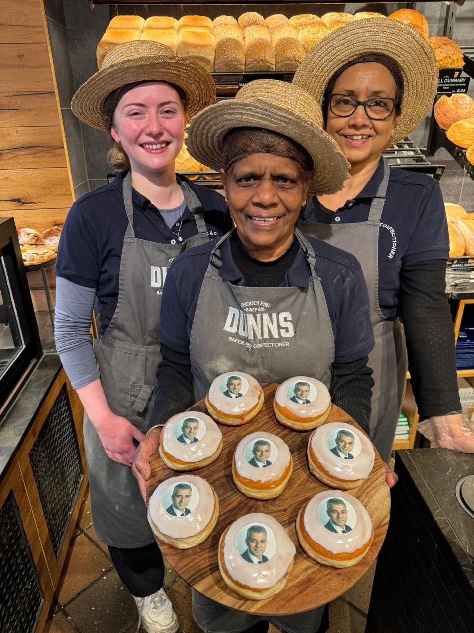 Dunn’s shop staff with the Sadiq Khan 2024 doughnuts (Supplied)