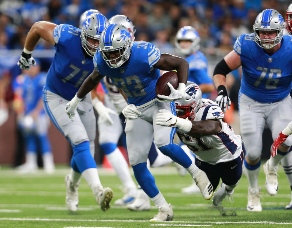 Kerryon Johnson became Detroit’s first 100-yard rusher Sunday since Reggie Bush eclipsed the mark on Thanksgiving in 2013. (Getty)