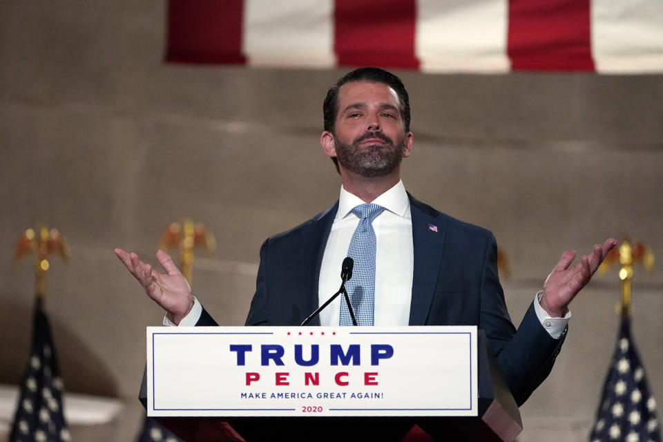 Donald Trump Jr. speaks at the Republican National Convention on Aug. 24, 2020.  (Photo: Susan Walsh/ASSOCIATED PRESS)