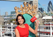 LONDON - SEPTEMBER 24: Melanie Sykes poses on a throne to launch Energy Saving Trust's Green Voice of the Nation Campaign on September 24, 2009 in London, England. (Photo by Samir Hussein/Getty Images)