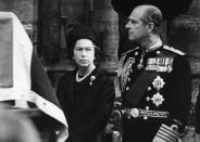 <p>The Queen and Prince Philip looking sullen in the wake of the assassination of Lord Mountbatten. The Duke's uncle was killed by the IRA while in County Sligo in the Republic of Ireland.</p> 