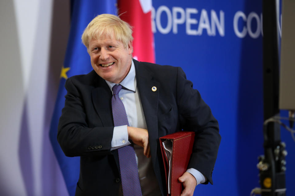 Boris Johnson, Prime Minister of the United Kingdom speaks during press conference in the Justus Lipsius building during the European Council Summit in Brussels, Belgium on October 17, 2019. The European Council meets to tackle key issues of Brexit in face of October's deadline, relations with Turkey after its military engagement in north Syria, as well as enlargement of the EU. (Photo by Dominika Zarzycka/NurPhoto via Getty Images)