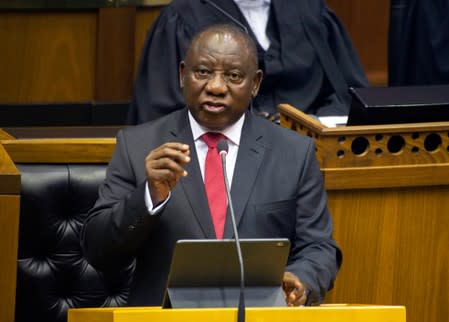 South African President Cyril Ramaphosa delivers his State of the Nation Address at parliament in Cape Town