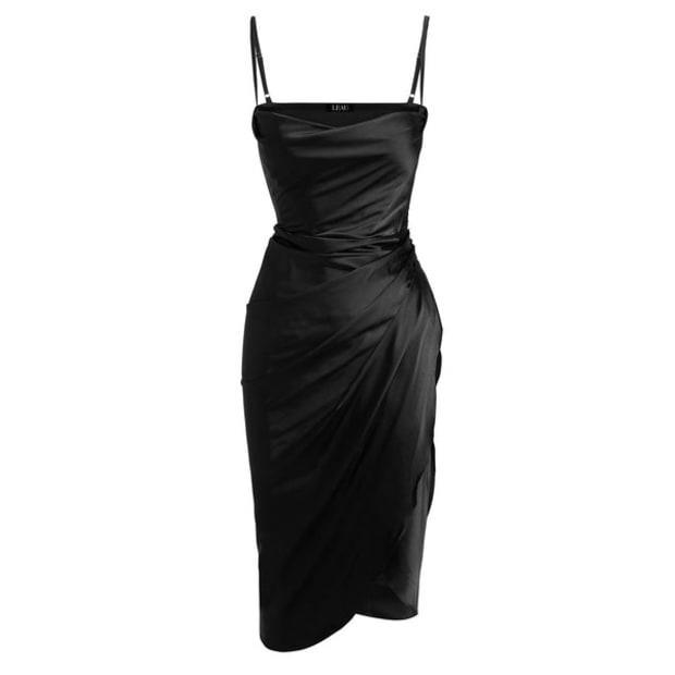 <p>L'Eau Obsidiann Satin Midi Dress, $90, <a href="https://leauclothing.com/collections/dresses/products/obsidian-satin-midi-dress" rel="nofollow noopener" target="_blank" data-ylk="slk:available here" class="link ">available here</a> (sizes XS-XXL)</p>