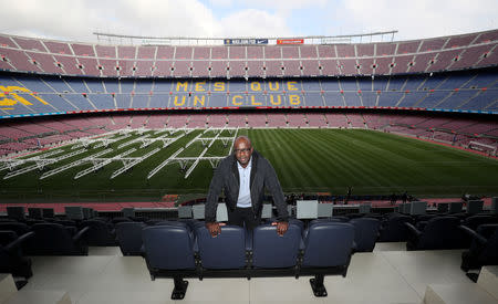French former soccer player Lilian Thuram poses during an interview at Camp Nou stadium in Barcelona, Spain, Spain, November 14, 2018. REUTERS/Albert Gea