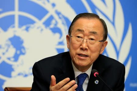 U.N. Secretary-General Ban Ki-moon speaks to the press at the United Nations European headquarters in Geneva, Switzerland October 3, 2016. REUTERS/Pierre Albouy