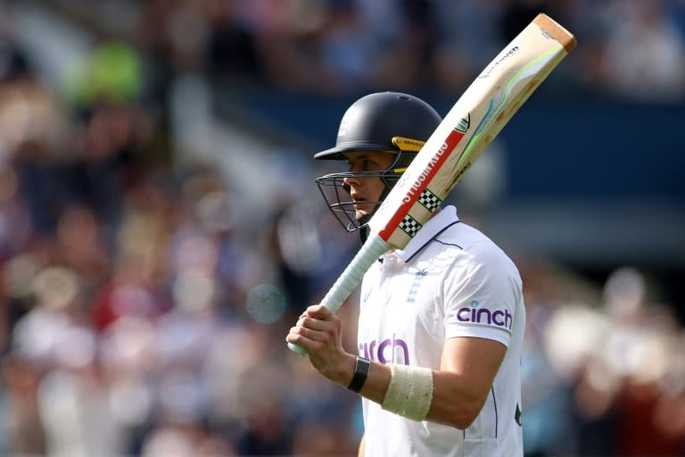 So close: England's Jamie Smith acknowledges the applause for his 95 against the West Indies at Edgbaston after just falling short of a maiden Test hundred (Darren Staples)