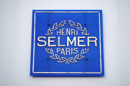 The logo of the Henri Selmer wind instruments is pictured at the factory in Mantes-la-Ville near Paris, France, January 17, 2018. REUTERS/Benoit Tessier