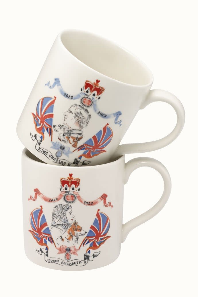 <p><a href="https://www.cathkidston.com/en-gb/home/kitchen/mugs/106555019014.html" rel="nofollow noopener" target="_blank" data-ylk="slk:Shop Now;elm:context_link;itc:0;sec:content-canvas" class="link ">Shop Now</a></p><p>Coronation King & Queen Royal Stafford Boxed Mug Set</p><p>$50.00</p><p>cathkidston.com</p>