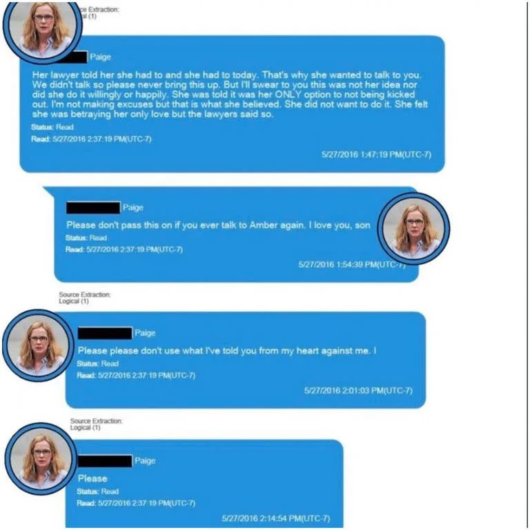Los mensajes que Paige le envió a Johnny Depp. (Captura de Twitter/)