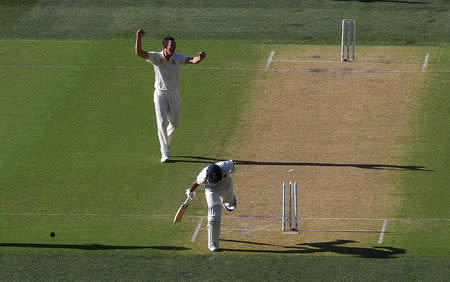 India's Cheteshwar Pujara is run out on the last ball of the day on day one of the first test match between Australia and India at the Adelaide Oval in Adelaide, Australia, December 6, 2018. AAP/Dave Hunt via REUTERS