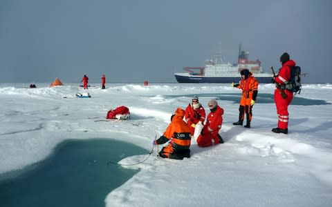 Scientists from the Alfred Wegener Institute taking core samples  - Credit: M.Fernandez 