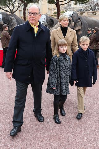 <p>Pascal Le Segretain/SC Pool - Corbis/Getty </p> Princess Charlene with Prince Albert, Princess Gabriella and Prince Jacques on Jan. 13, 2024