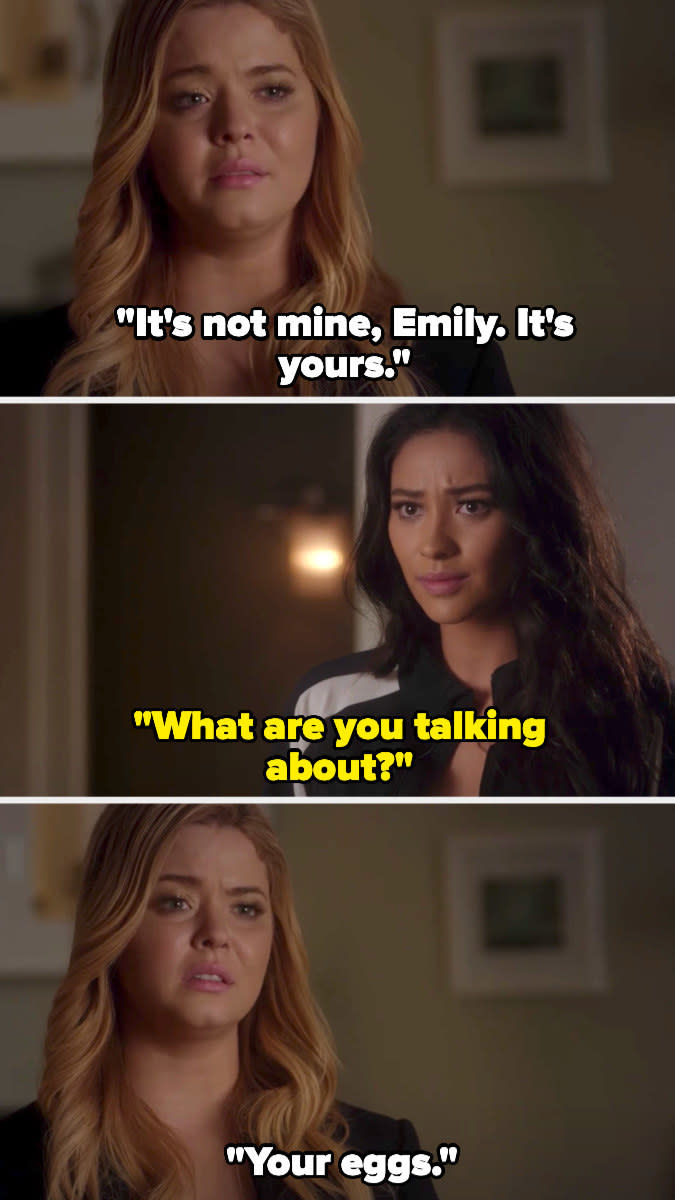 Ali tells Emily she's pregnant with Emily's eggs