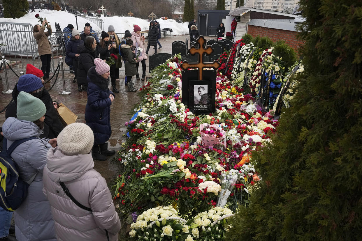 Navalny, who was President Vladimir Putin's fiercest foe, was buried after a funeral that drew thousands of mourners amid a heavy police presence.  (AP)