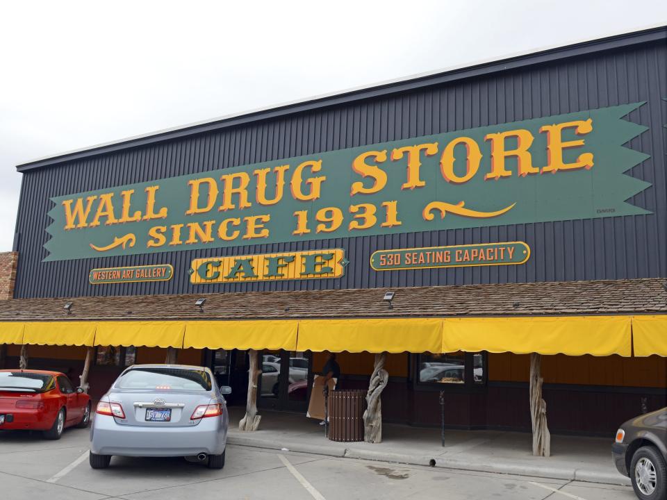 exterior shot of wall drug from it's parking lot