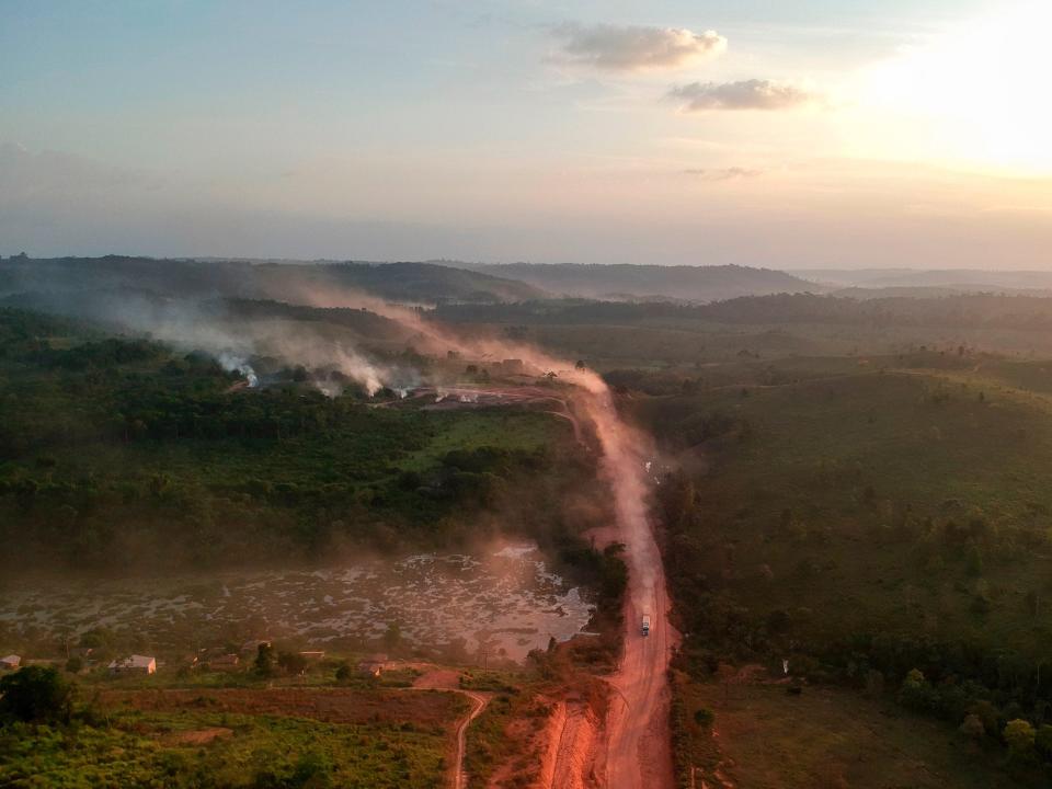 Aerial view of a fire  in the agriculture town of Ruropolis, Para state, northen Brazil, on September 6, 2019.