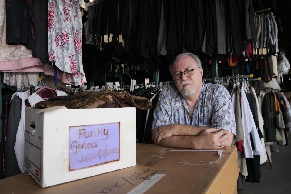 Shon LeBlanc, co-owner of costume rental service Valentino's Costume Group, poses for a portrait at his warehouse, Friday, May 26, 2023, in Los Angeles. (AP Photo/Chris Pizzello)