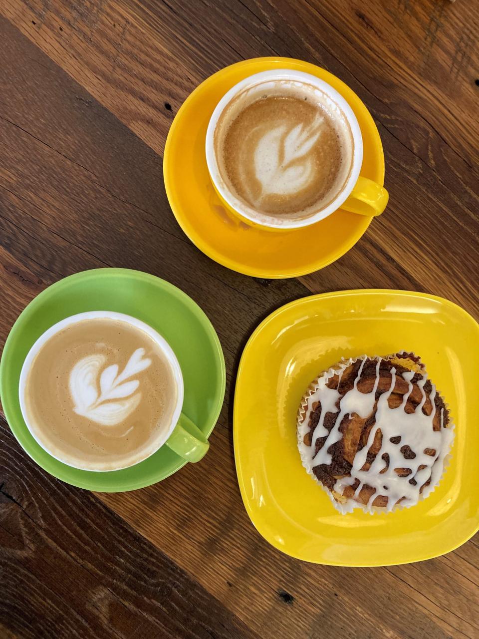 Coffee and a cinnamon roll from The Pamplemousse Project, a new coffee shop in White Plains which donates profits to local charities. Photographed Dec. 2, 2022