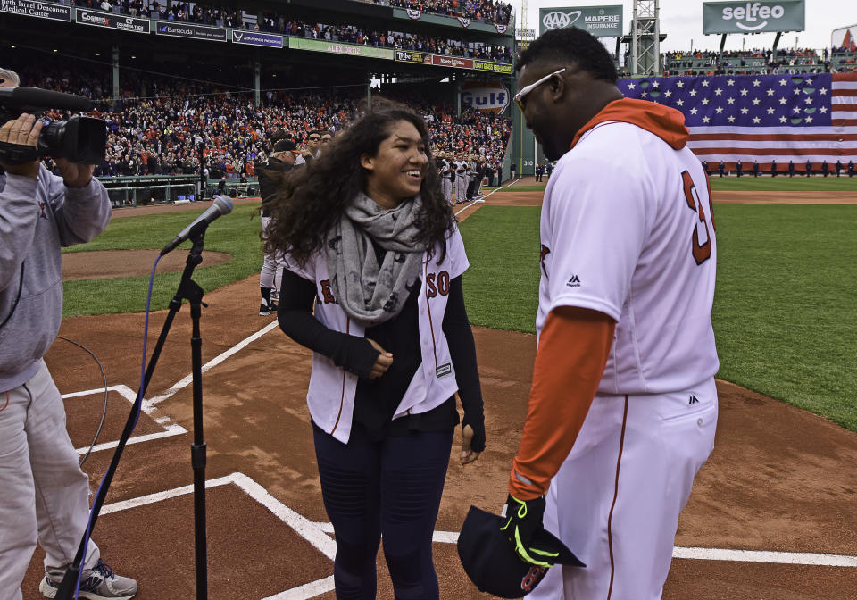 Alexandria Ortiz, daughter of David Ortiz, posted an emotional Instagram message touting her father's toughness and positive attitude. (Photo by Michael Ivins/Boston Red Sox/Getty Images)