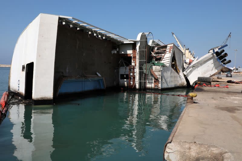 FILE PHOTO: A capsized ship is seen at Beirut port