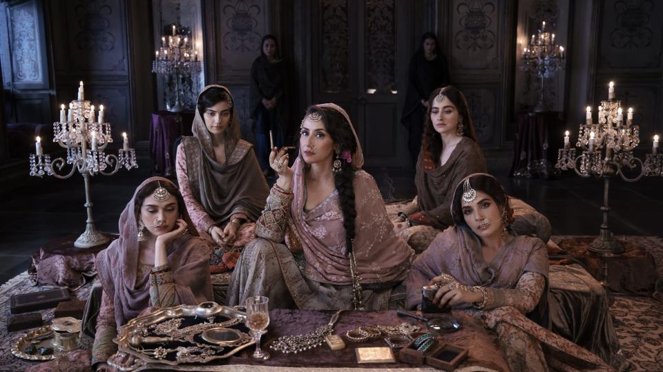 L to R: Aditi Rao Hydari as Bibbo, Manisha Koirala as Mallikajaan, Sanjeeda Sheikh as Waheeda, Richa Chadha as Lajjo in Netflix's "Heeramandi: The Diamond Bazaar."